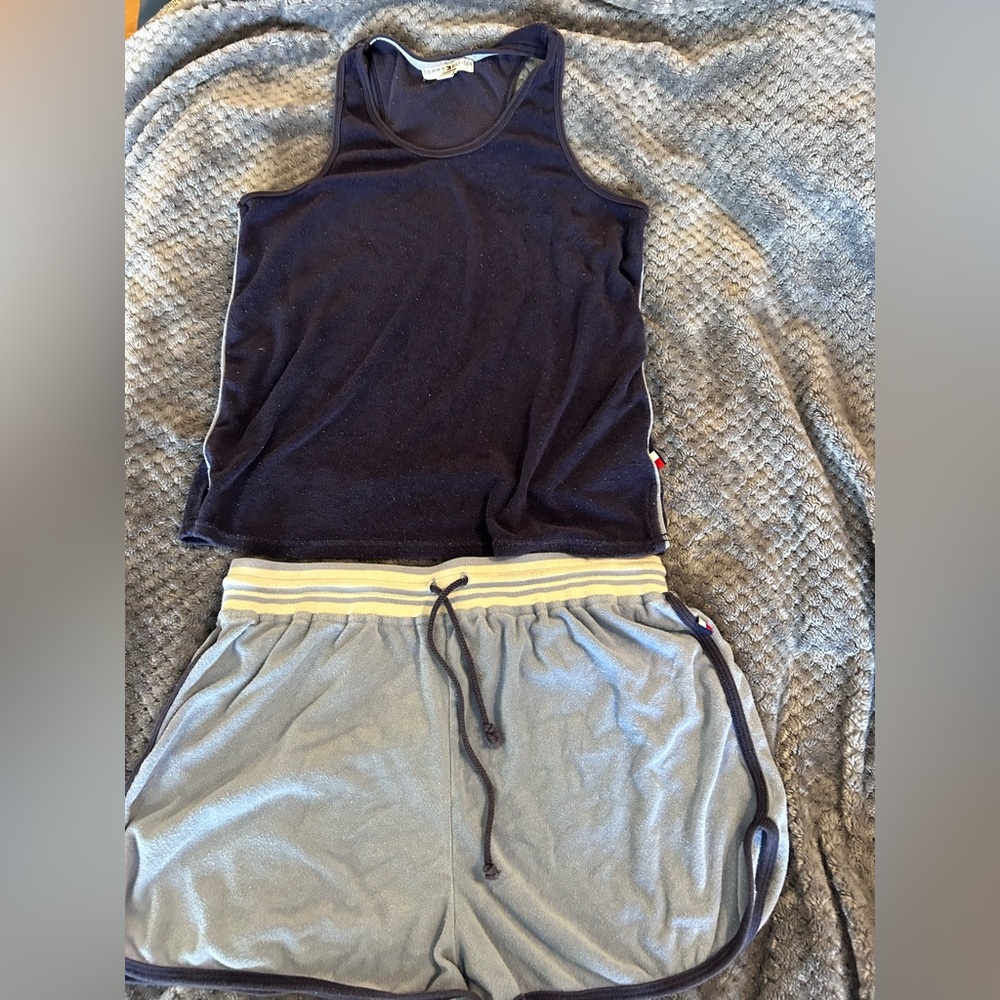 Good Condition Cute Blue Terry Cloth Tommy Hilfiger Pajama Set